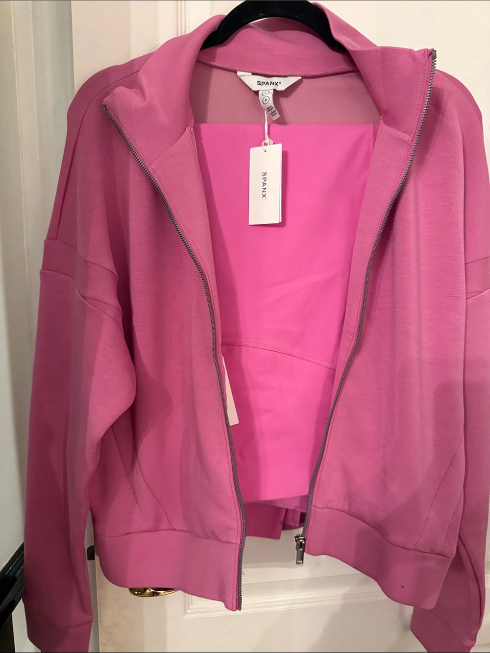 SPANX Hot Pink Zip-Up Bomber Jacket and leggings NWT SIZE L